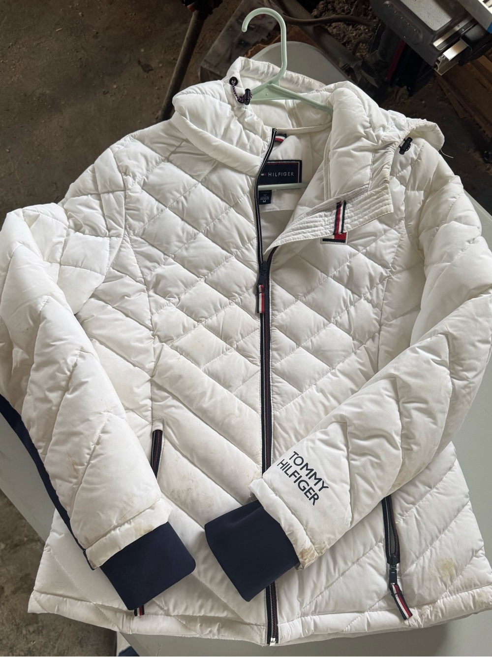 Tommy Hilfiger White Quilted Jacket with Navy & Red Logo Patch